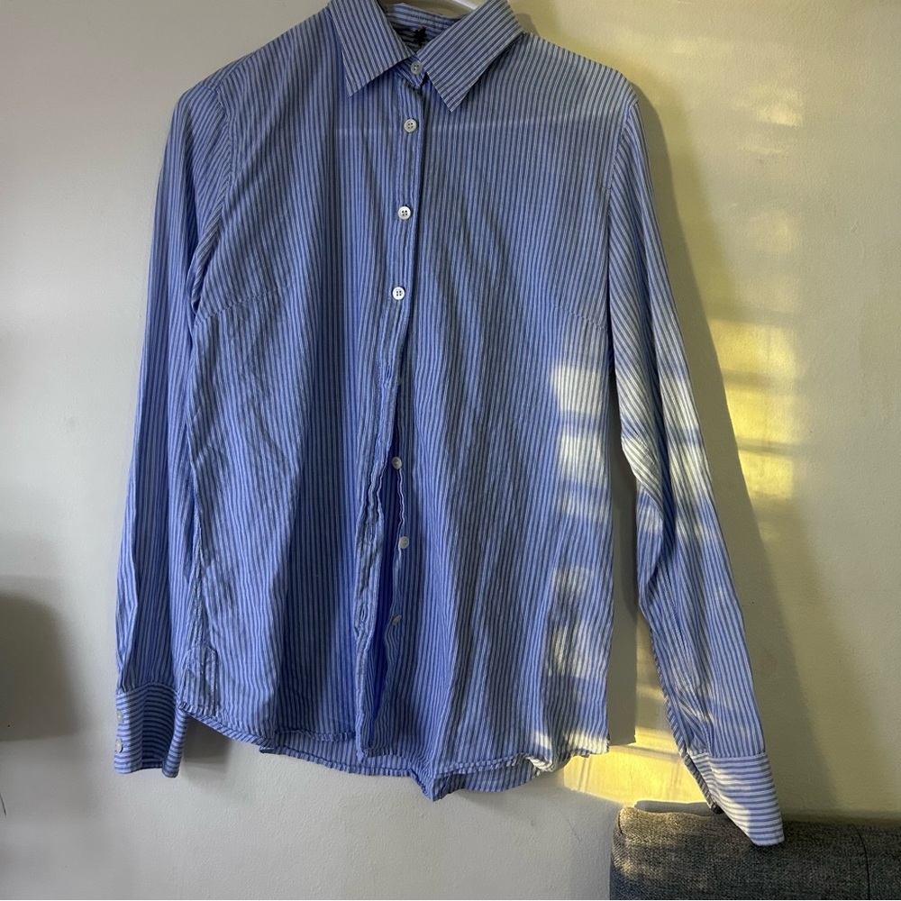 J. Crew Blue and White Striped Casual Shirt